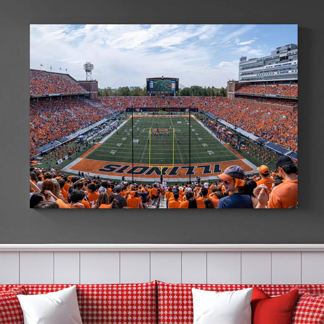 University of Illinois Fighting Illini Football Team Print - Champaign Illinois Memorial Stadium Wall Art Canvas Print