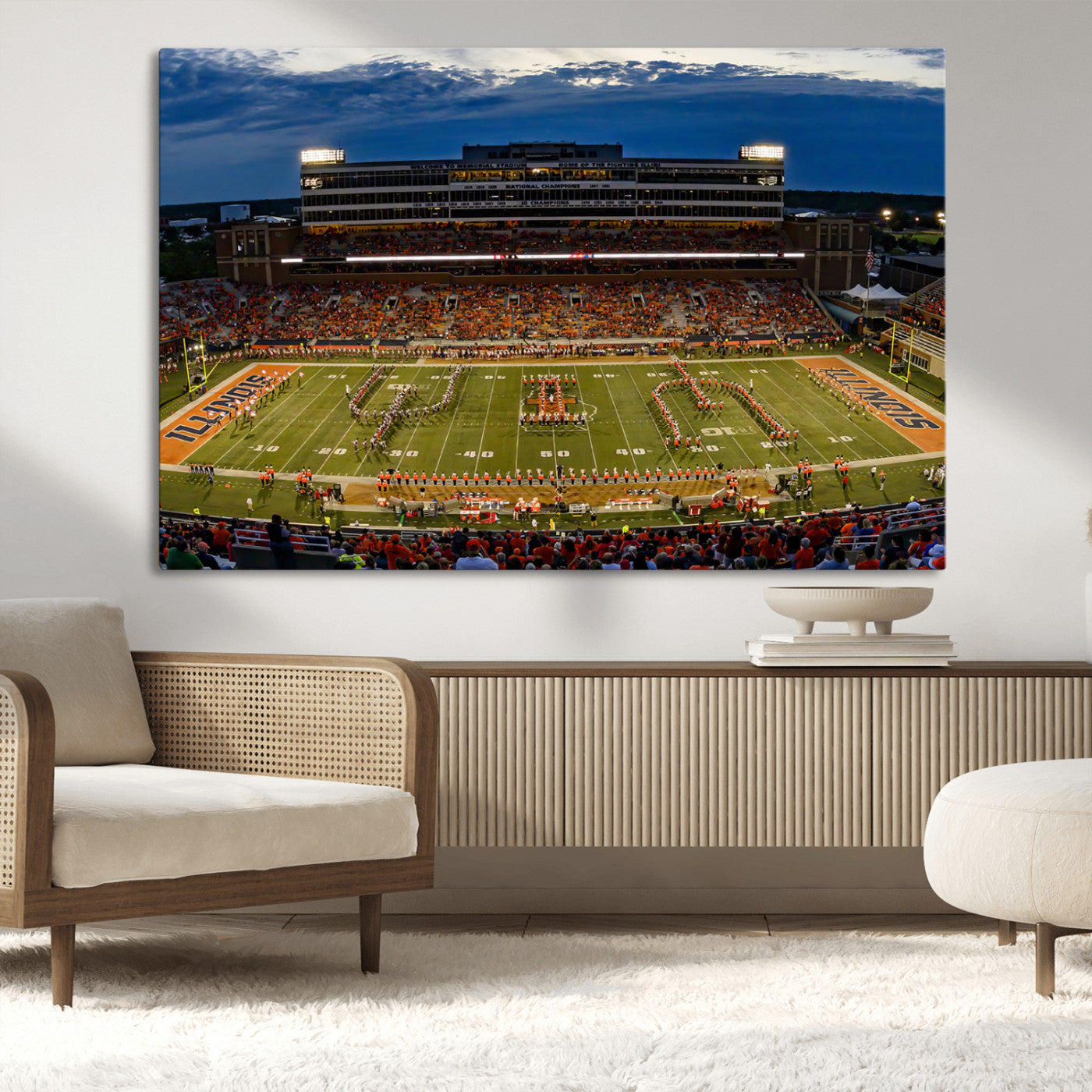 MGV-CV-36X24 - University of Illinois Fighting Illini Football Team Print - Champaign Illinois Memorial Stadium