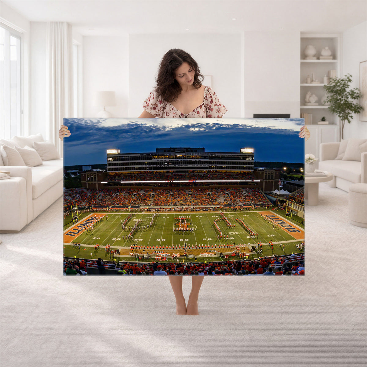 44513-MGV-CV-36X24 - University of Illinois Fighting Illini Football Team Print - Champaign Illinois Memorial Stadium