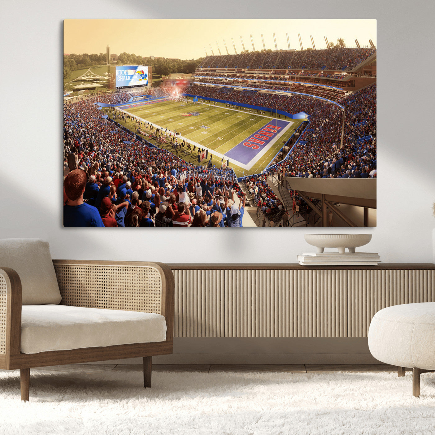 MGV-CV-36X24 - University of Kansas Jayhawks Football Team Print - Lawrence Kansas Memorial Stadium Wall Art Canvas