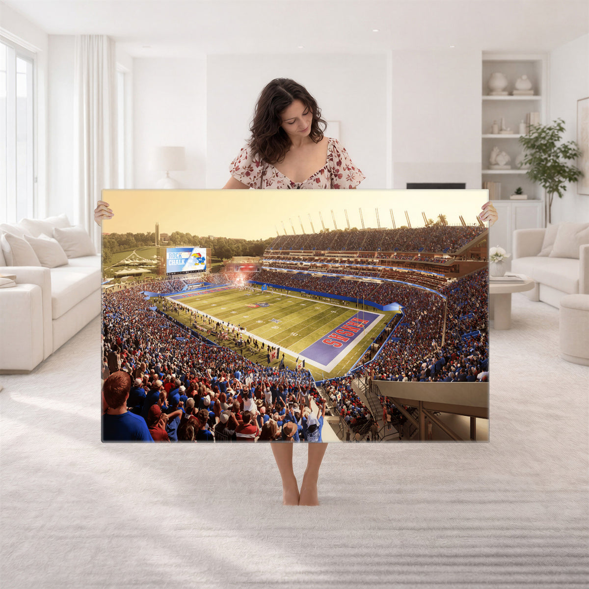 71731-MGV-CV-36X24 - University of Kansas Jayhawks Football Team Print - Lawrence Kansas Memorial Stadium Wall Art Canvas