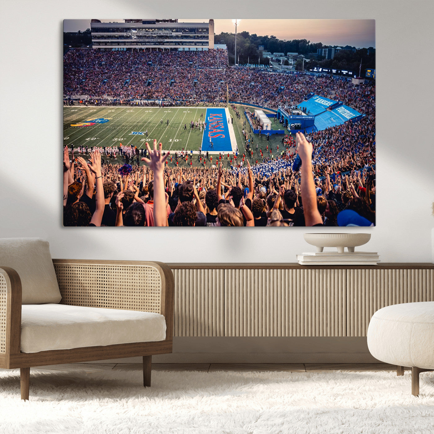 MGV-CV-36X24 - University of Kansas Jayhawks Football Team Art Print - Lawrence Kansas Memorial Stadium Wall Art