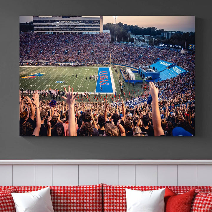 University of Kansas Jayhawks Football Team Print - Lawrence Kansas Memorial Stadium Wall Art Canvas Print