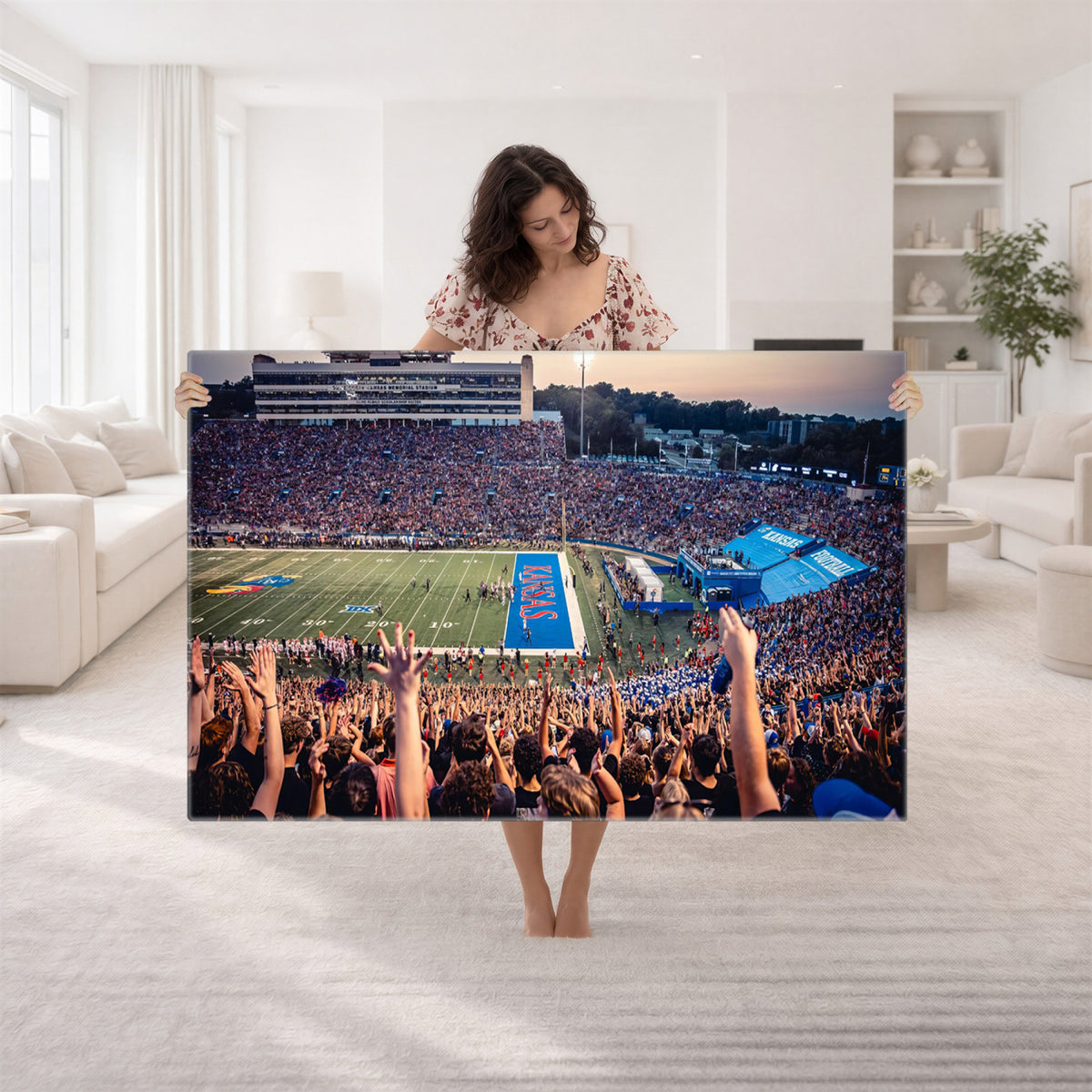 40169-MGV-CV-36X24 - University of Kansas Jayhawks Football Team Art Print - Lawrence Kansas Memorial Stadium Wall Art