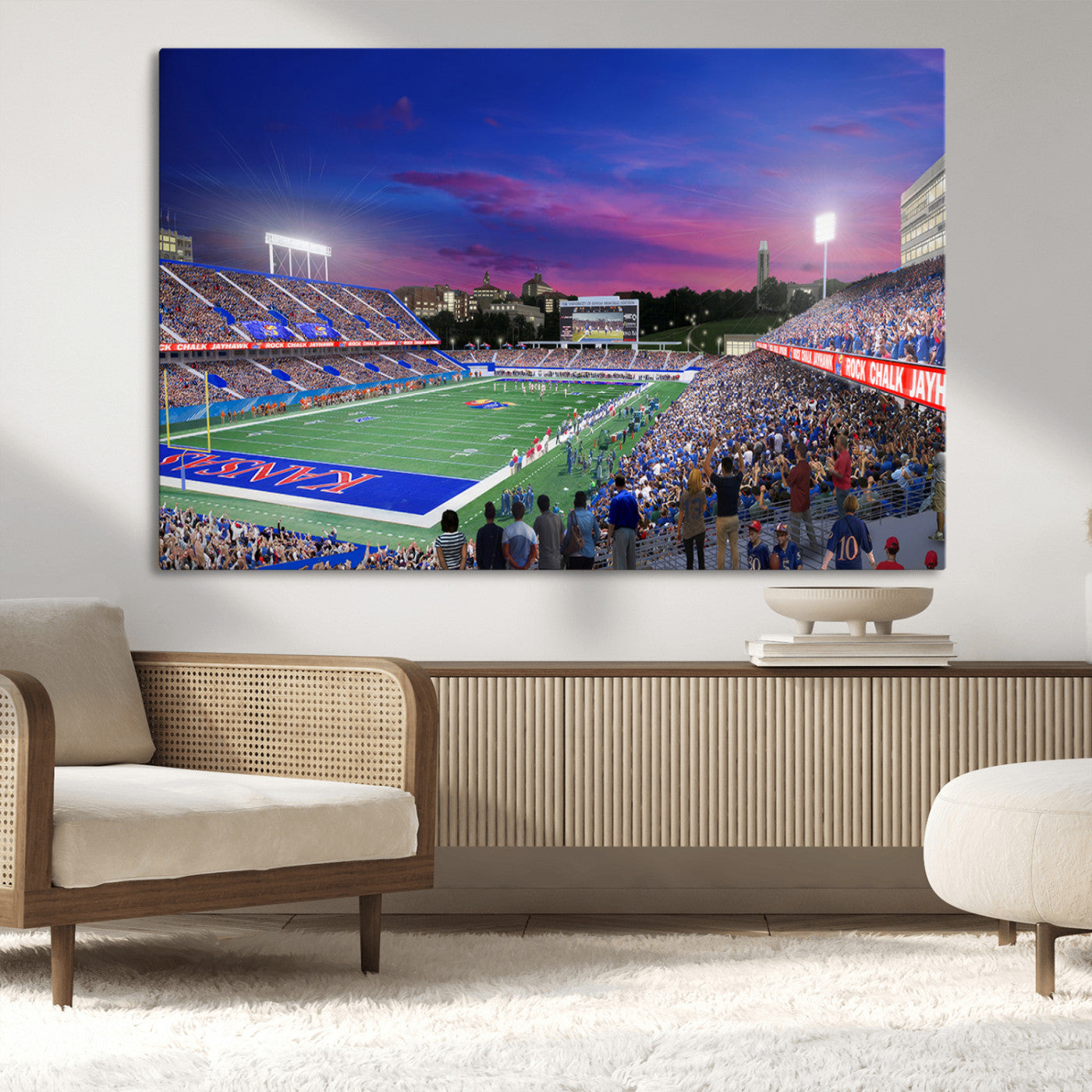 MGV-CV-36X24 - University of Kansas Jayhawks Football Team Print Canvas- Lawrence Kansas Memorial Stadium Wall Art