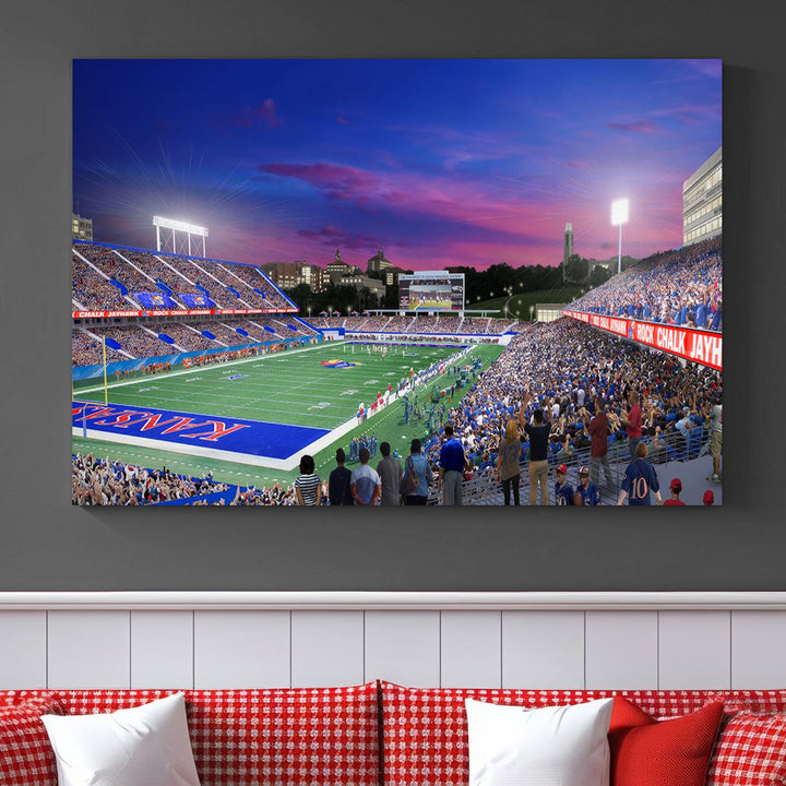 University of Kansas Jayhawks Football Team Print - Lawrence Kansas Memorial Stadium Wall Art Canvas Print