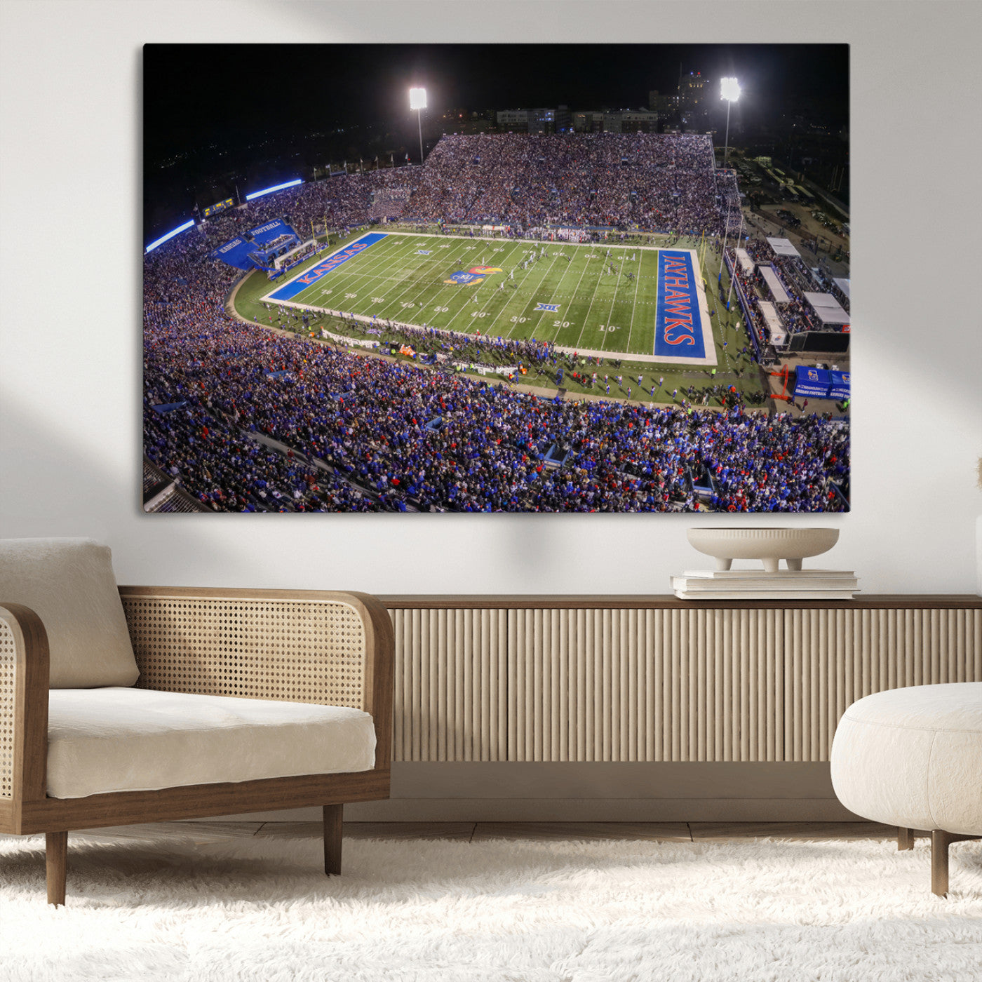 MGV-CV-36X24 - University of Kansas Jayhawks Football Team Print - Lawrence Kansas Memorial Stadium Wall Art Canvas