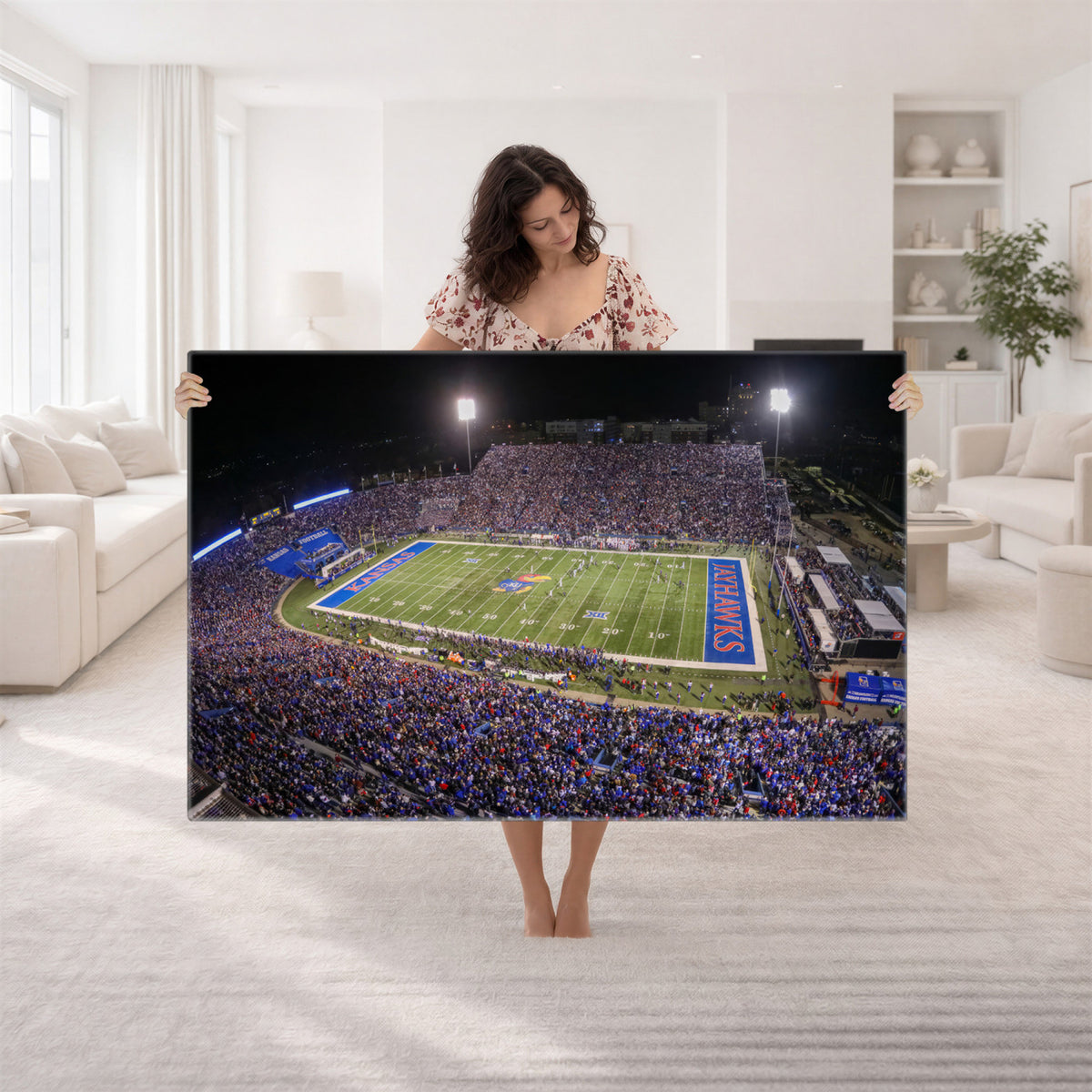 69760-MGV-CV-36X24 - University of Kansas Jayhawks Football Team Print - Lawrence Kansas Memorial Stadium Wall Art Canvas