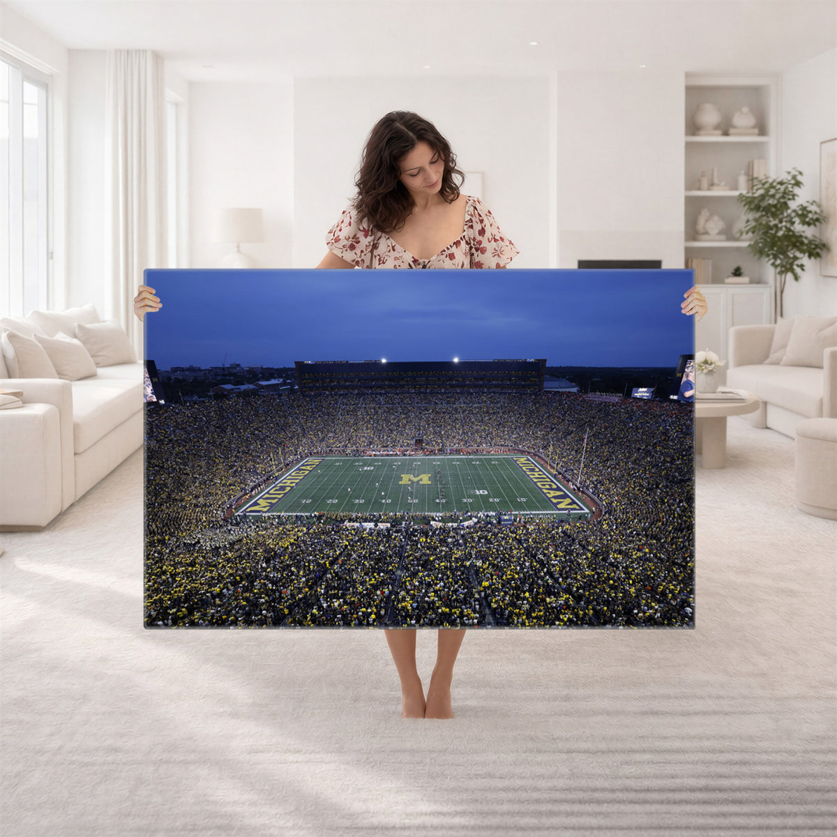 34202-MGV-CV-36X24 - University of Michigan Wolverines Football Team Print - Ann Arbor Michigan Stadium Wall Art Canvas