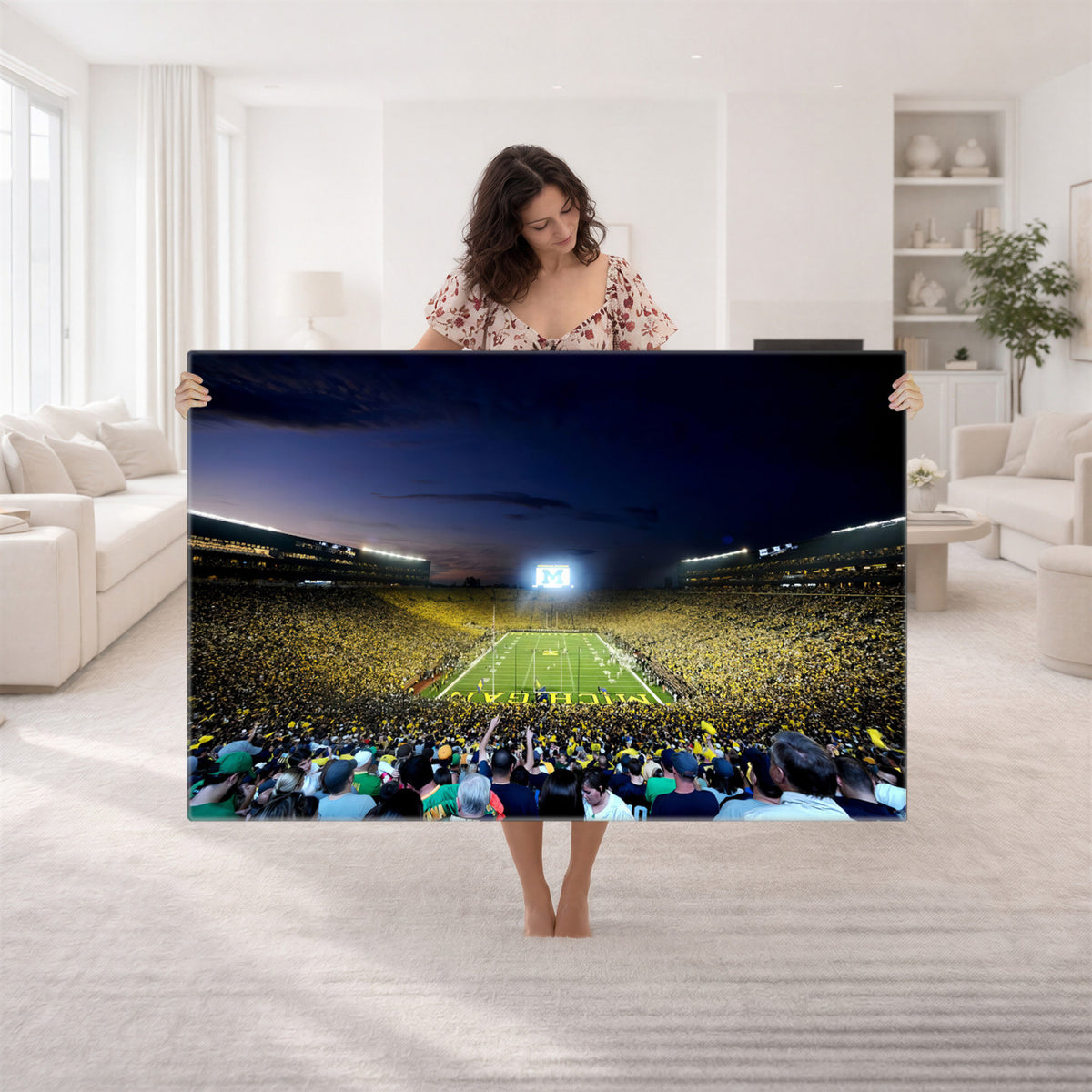 22115-MGV-CV-36X24 - University of Michigan Wolverines Football Team Print - Ann Arbor Michigan Stadium Canvas Print