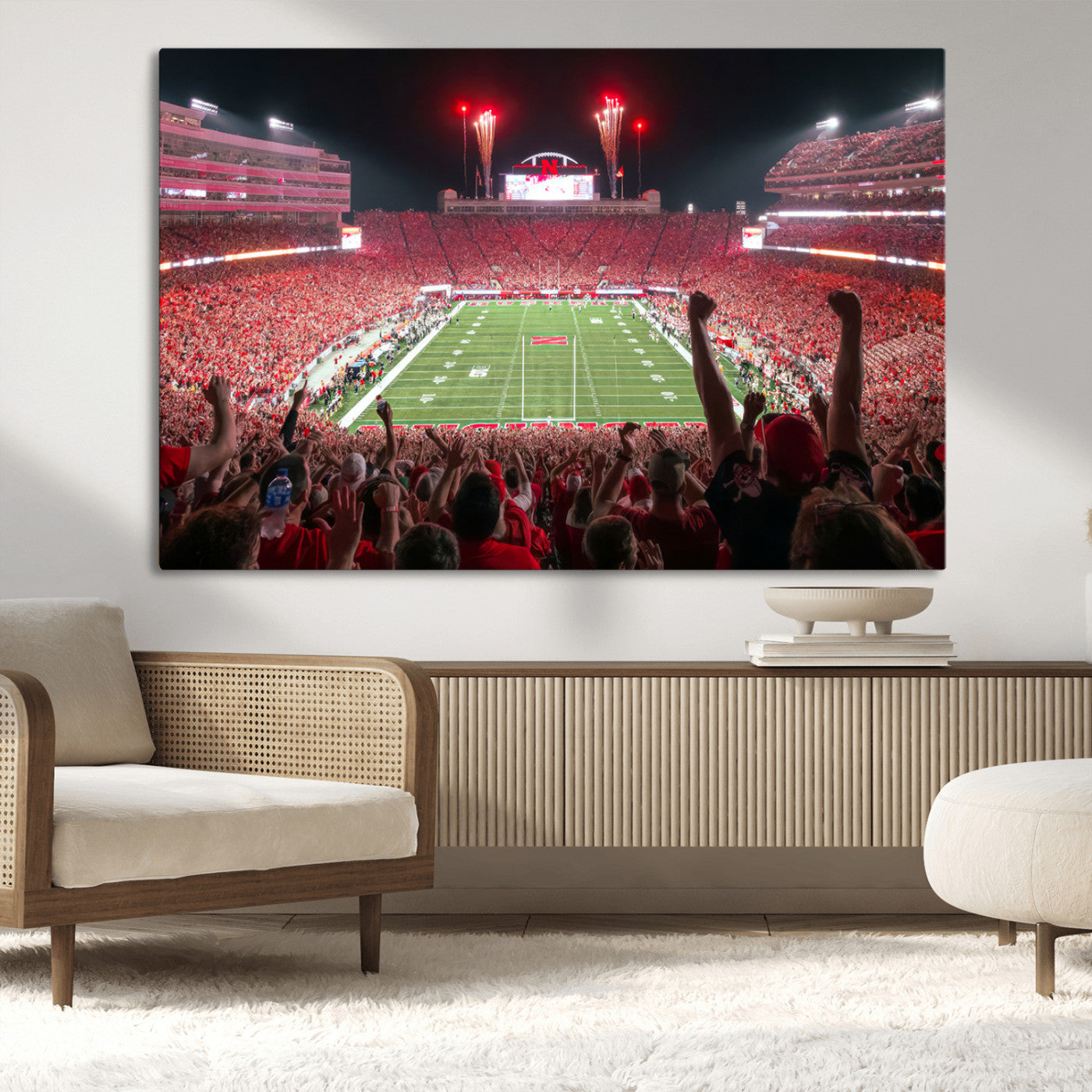 MGV-CV-36X24 - University of Nebraska Cornhuskers Football Team Print - Lincoln Memorial Stadium Wall Art Canvas