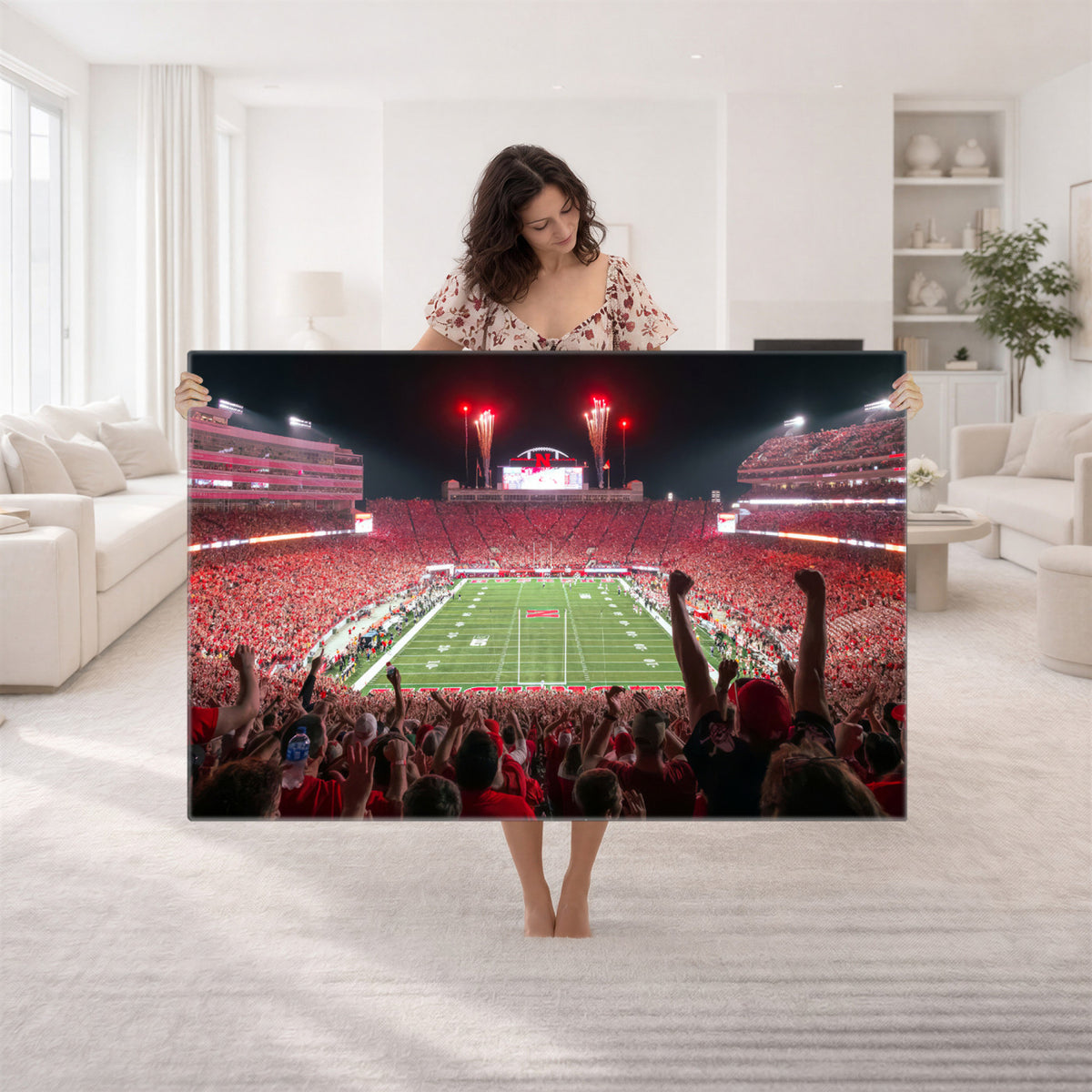 43351-MGV-CV-36X24 - University of Nebraska Cornhuskers Football Team Print - Lincoln Memorial Stadium Wall Art Canvas