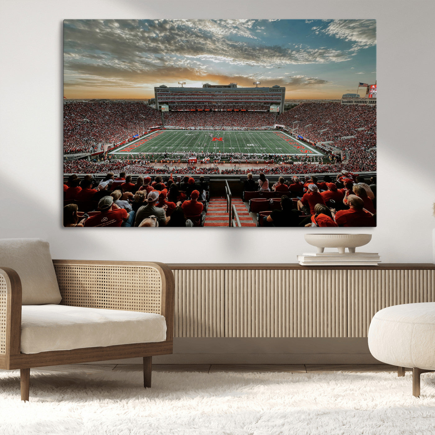 MGV-CV-36X24 - University of Nebraska Cornhuskers Football Team Print - Lincoln Memorial Stadium Art Canvas Print
