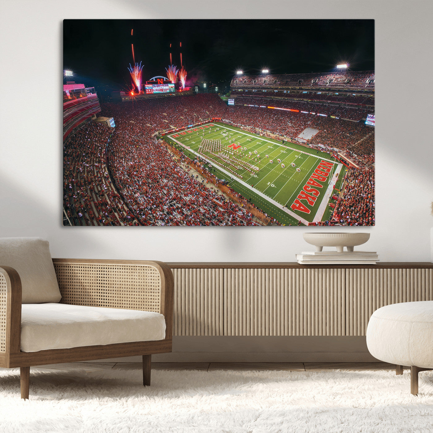 MGV-CV-36X24 - University of Nebraska Cornhuskers Football Team Print - Lincoln Memorial Stadium Wall Art Canvas