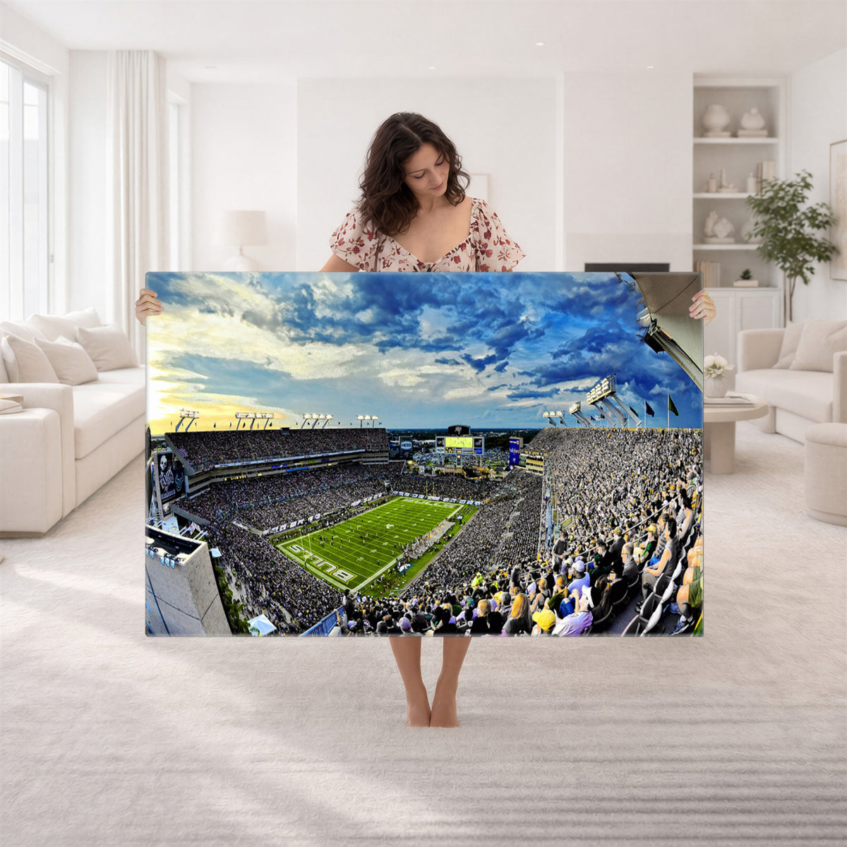 23788-MGV-CV-36X24 - Framed USF Bulls Football Team Print - Tampa Raymond James Stadium Wall Art Canvas Print
