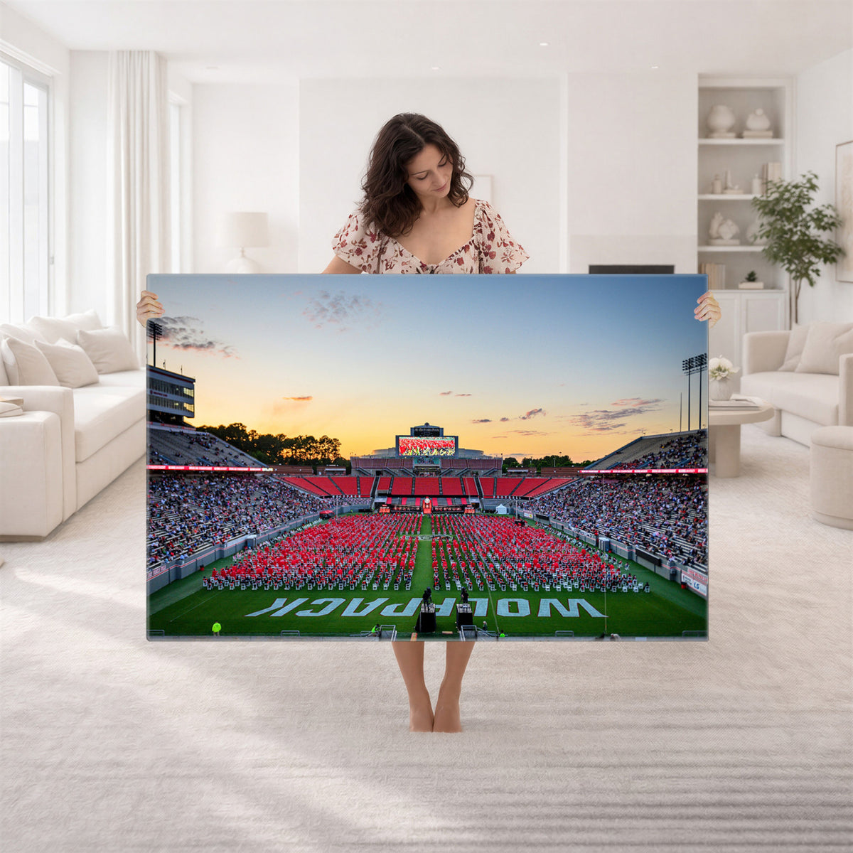 35266-MGV-CV-36X24 - NC State Wolfpack Football Team Print Wall Art - Raleigh Carter-Finley Stadium Wall Art Canvas Print
