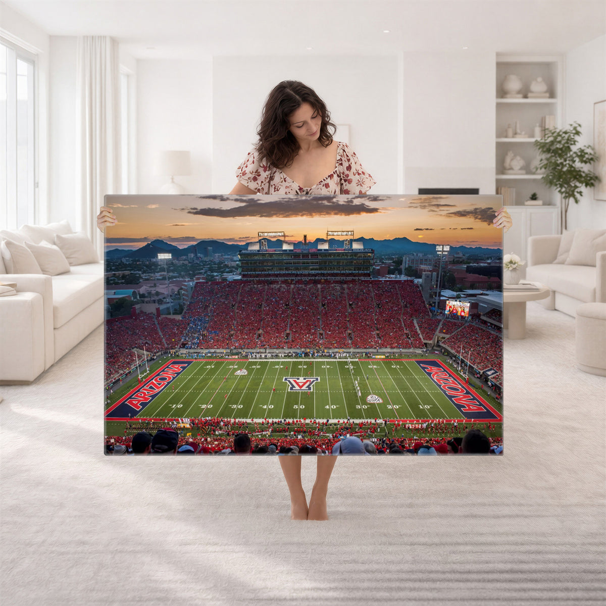 99722-MGV-CV-36X24 - Framed Arizona Wildcats Football Team Print - Tucson Arizona Stadium Wall Art Canvas Print