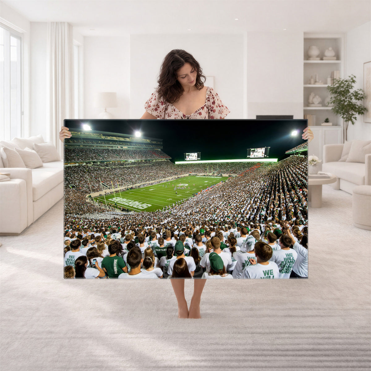 30457-PAN-FL-20X10 - Michigan State Spartans Football Canvas Print - East Lansing Spartan Stadium Wall Art Canvas Print