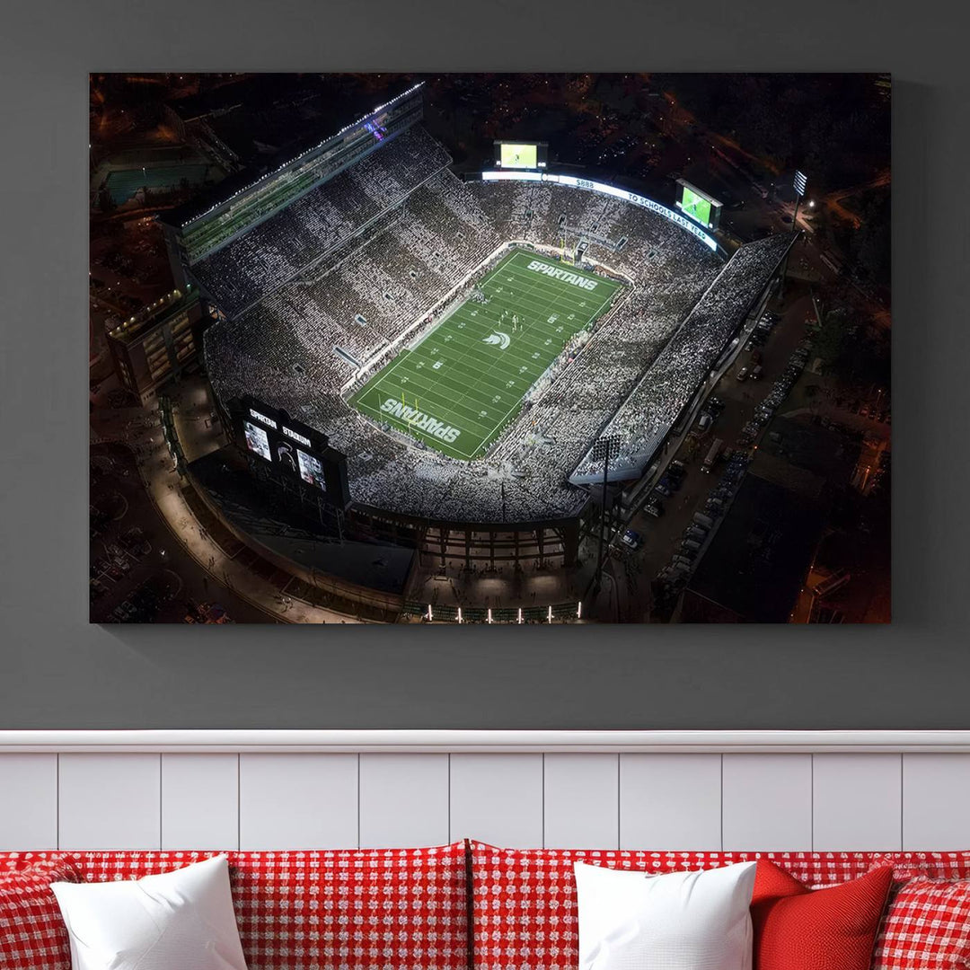 Michigan State Spartans Football Team Print - East Lansing Spartan Stadium Wall Art Canvas Print