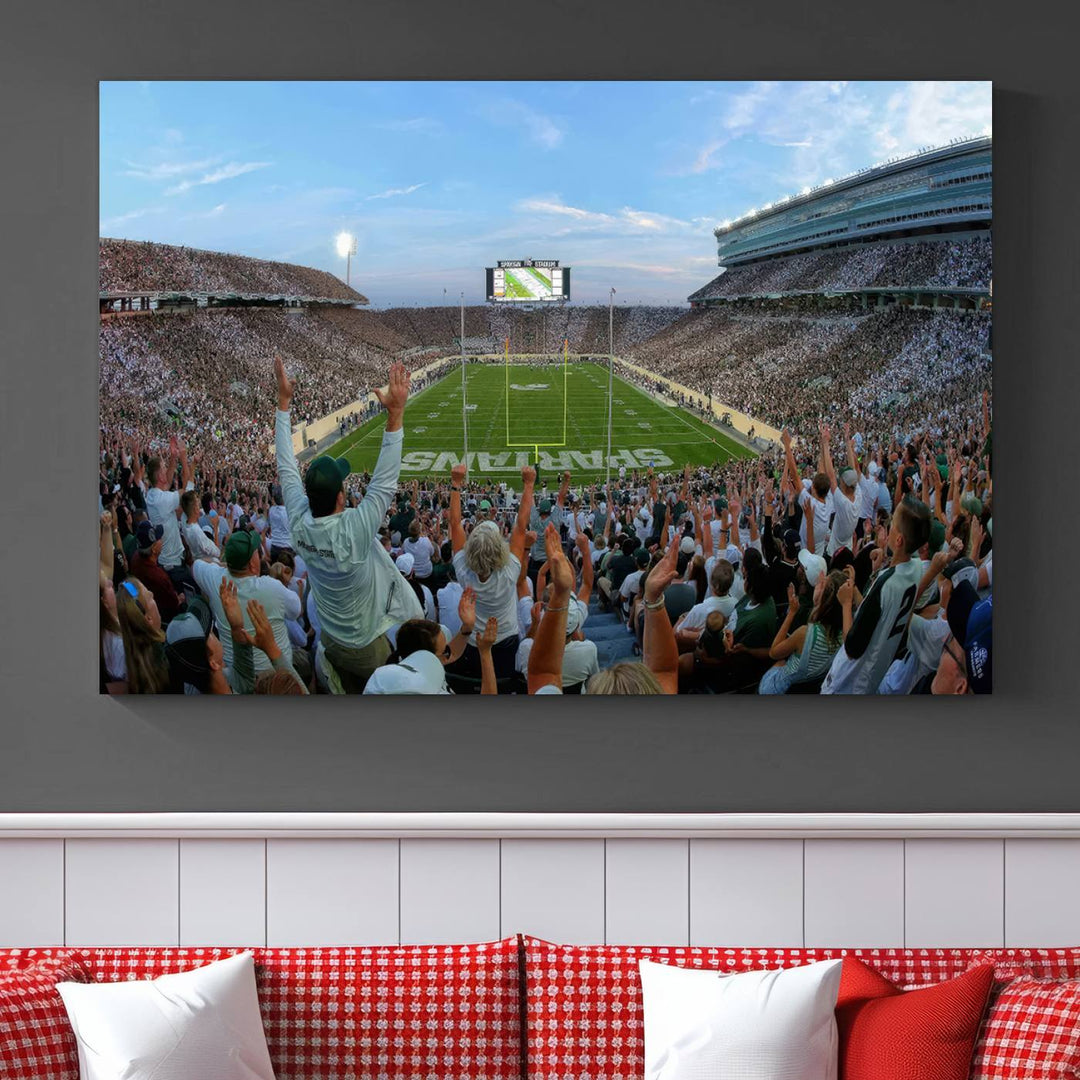 Michigan State Spartans Football Team Print - East Lansing Spartan Stadium Wall Art Canvas Print