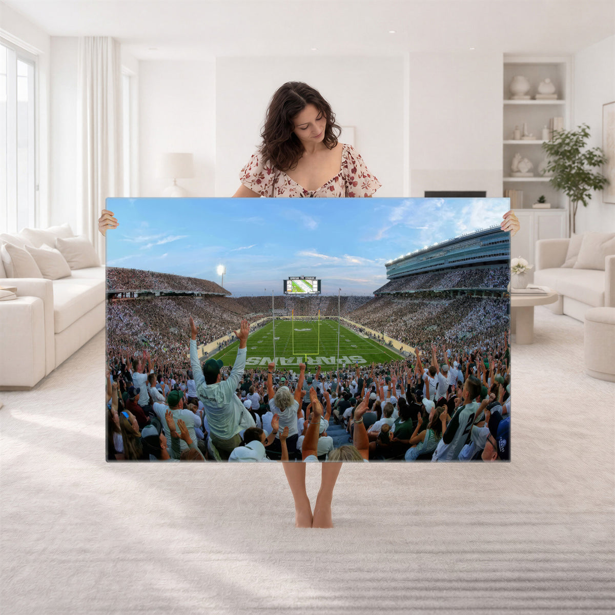 73105-PAN-FL-20X10 - Michigan State Spartans Football Team Art Print - East Lansing Spartan Stadium Wall Art Canvas Print