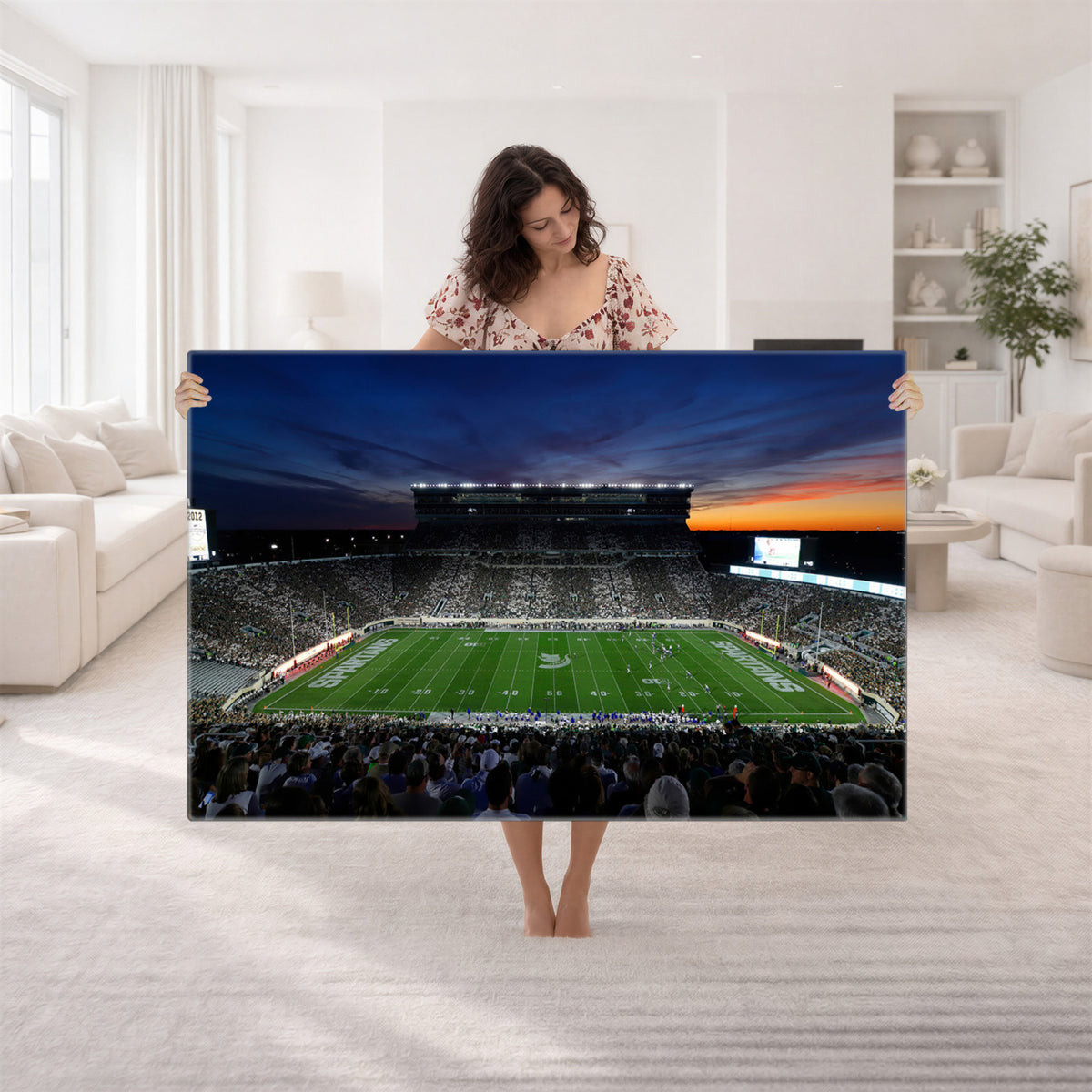 49074-PAN-FL-20X10 - Michigan State Spartans Football Team Print - East Lansing Spartan Stadium Canvas Print