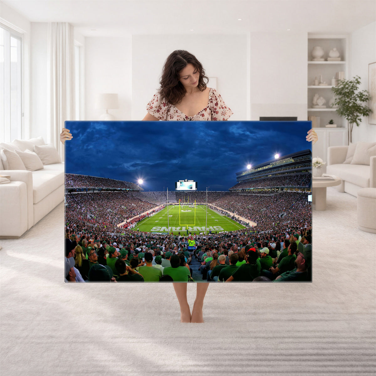 35248-PAN-FL-20X10 - Michigan State Spartans Football Team Print - East Lansing Spartan Stadium Wall Art Canvas Print