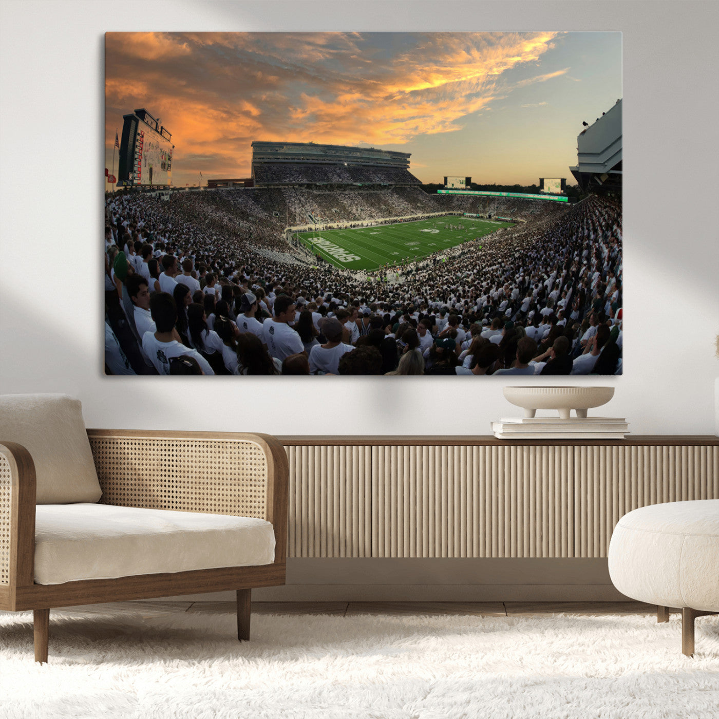 MGV-CV-36X24 - Michigan State Spartans Football Team Print - East Lansing Spartan Stadium Wall Art Canvas Print