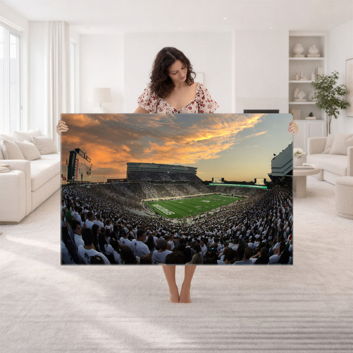 99155-PAN-FL-20X10 - Michigan State Spartans Football Team Print - East Lansing Spartan Stadium Wall Art Canvas Print