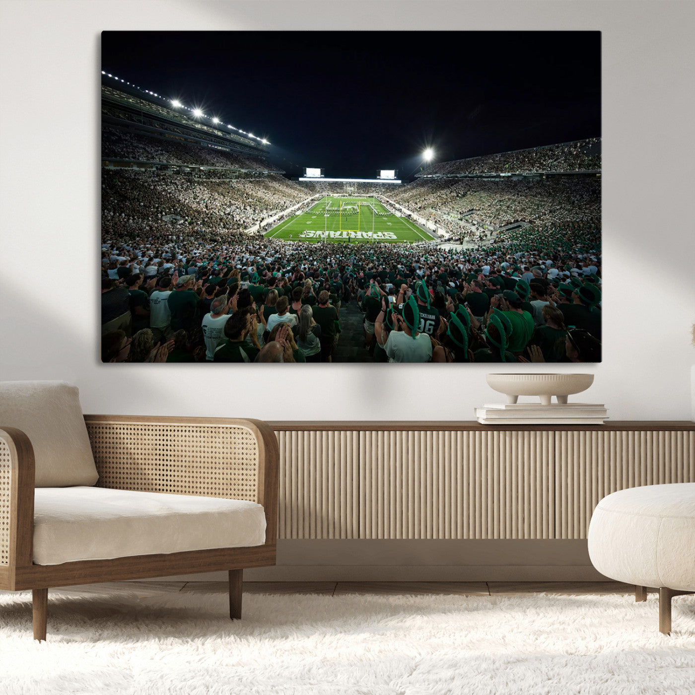 MGV-CV-36X24 - Framed Michigan State Spartans Football Team Print - East Lansing Spartan Stadium Wall Art Canvas