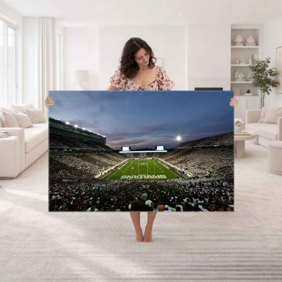 90831-PAN-FL-20X10 - Michigan State Spartans Football Team Print - East Lansing Spartan Stadium Canvas Print