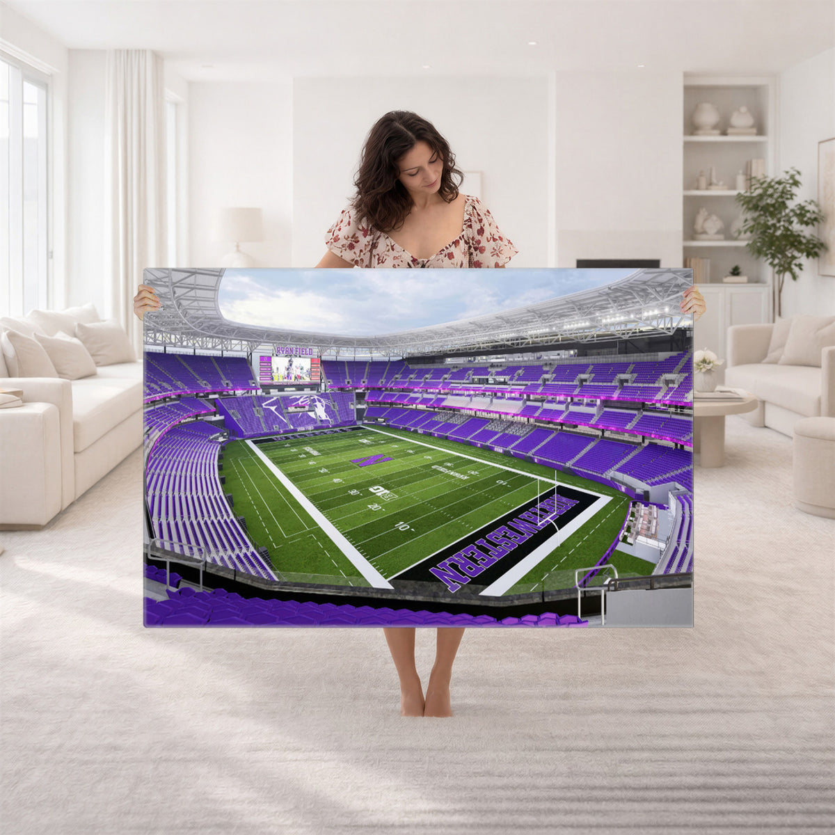 49190-MGV-CV-36X24 - Northwestern University Wildcats Football Team Print - Evanston Ryan Field Wall Art Canvas Print