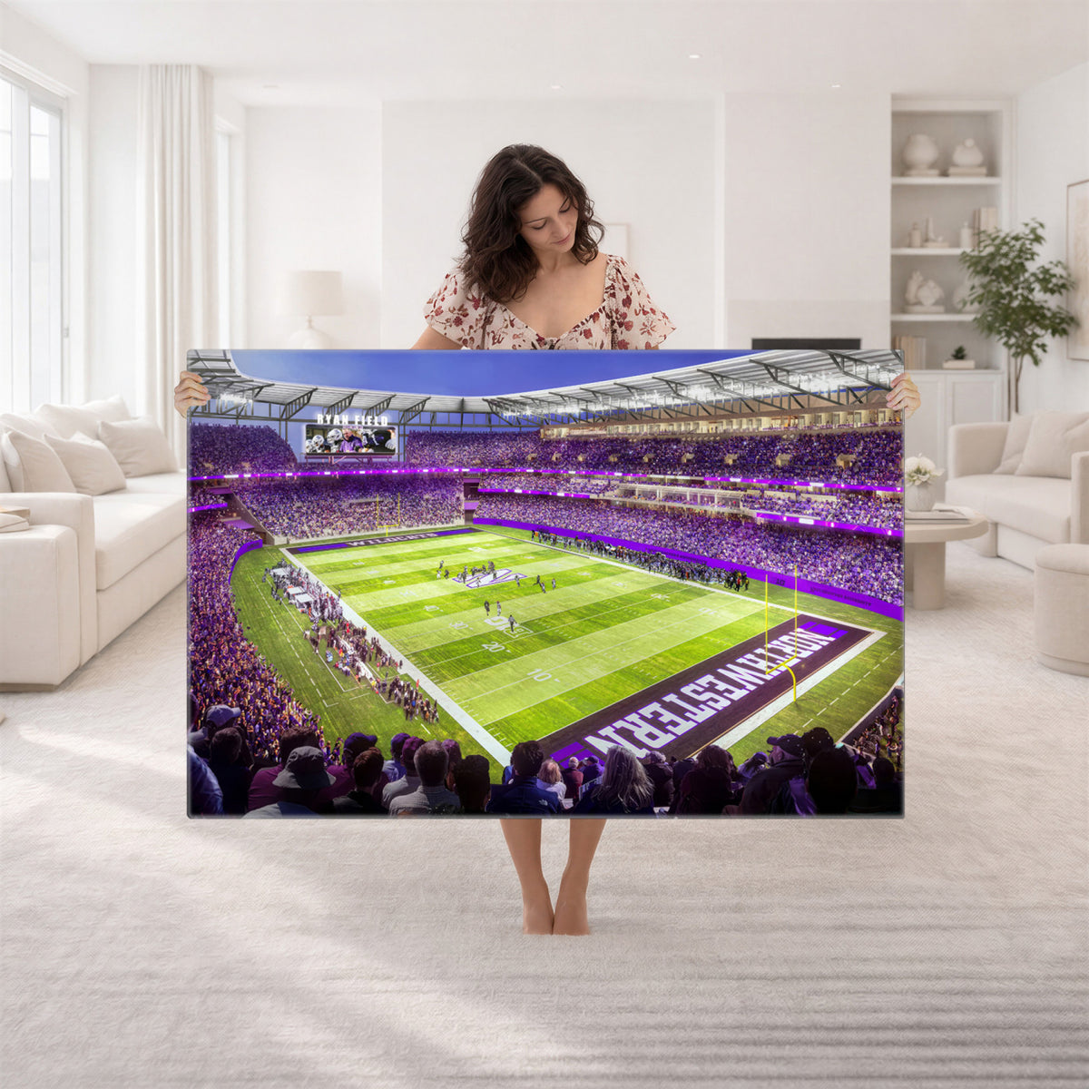 81245-MGV-CV-36X24 - Northwestern University Wildcats Football Team Print - Evanston Ryan Field Wall Art Canvas Print