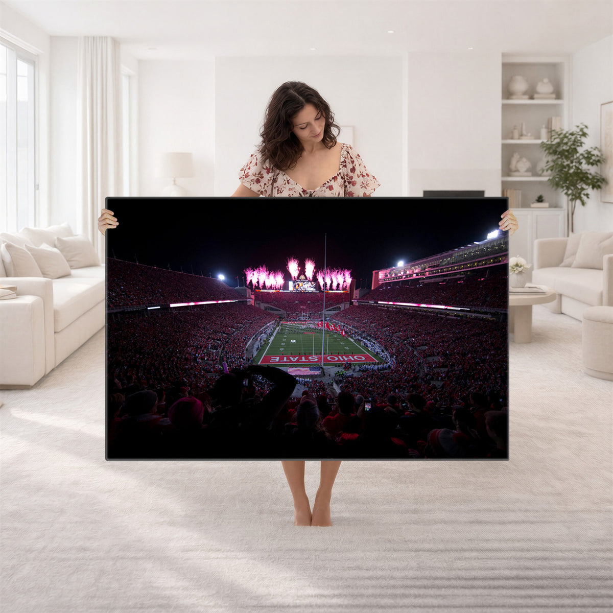 20483-PAN-FL-20X10 - Ohio State University Buckeyes Football Team Print - Columbus Ohio Stadium Wall Art Canvas Print
