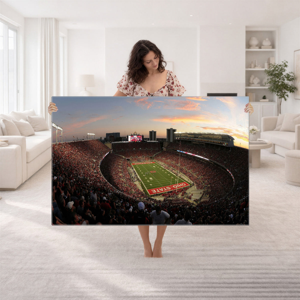 28825-PAN-FL-20X10 - Ohio State University Buckeyes Football Team Print - Columbus Ohio Stadium Wall Art Canvas Print