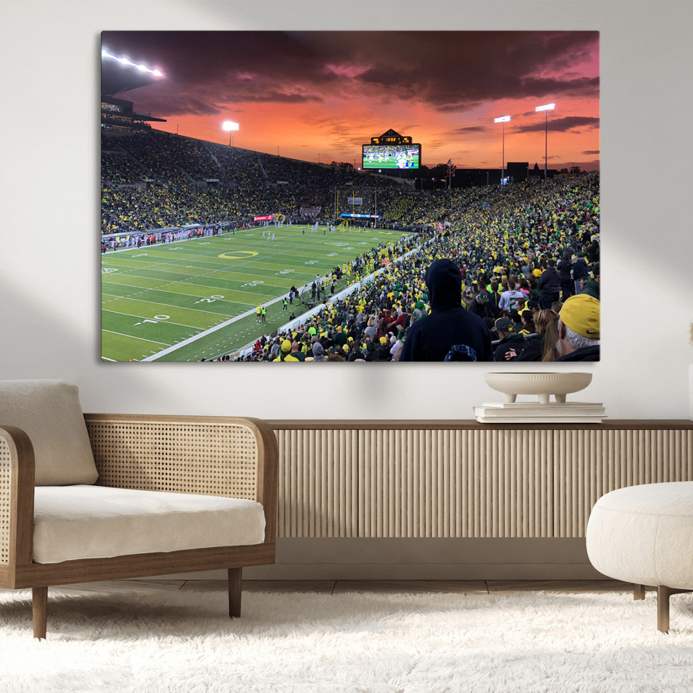 MGV-CV-36X24 - Eugene Autzen Stadium Canvas Wall Art Print – Sunset Over Iconic Football Field Wall Decor for Home