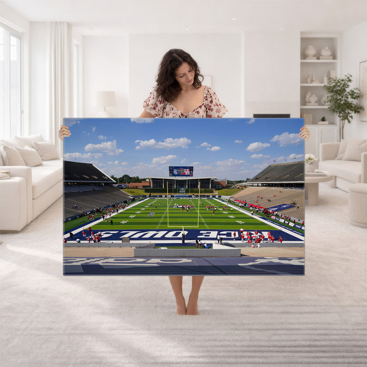 92248-MGV-CV-36X24 - Rice University Owls Football Team Print, Houston Rice Stadium
