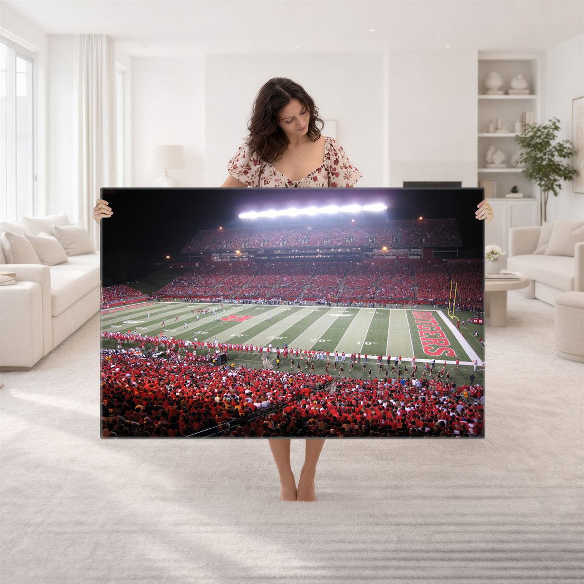 53225-PAN-FL-20X10 - Rutgers University Scarlet Knights Football Team Print - Piscataway SHI Stadium Wall Art Canvas