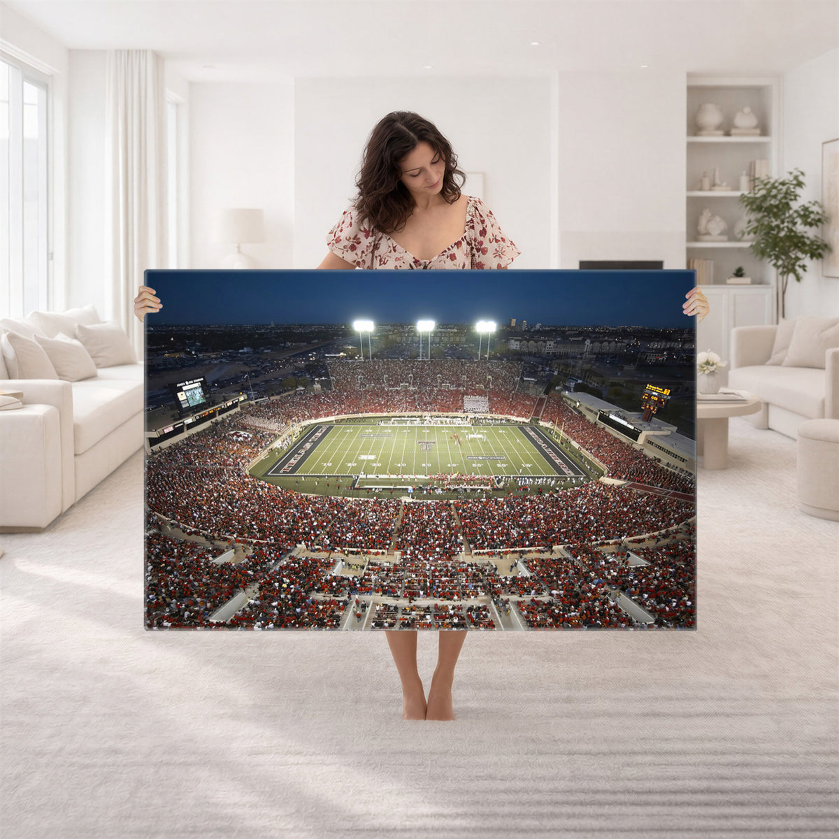 55763-MGV-CV-36X24 - Texas Tech Red Raiders Football Team Print, Lubbock Jones AT&T Stadium, Framed and Ready to Hang