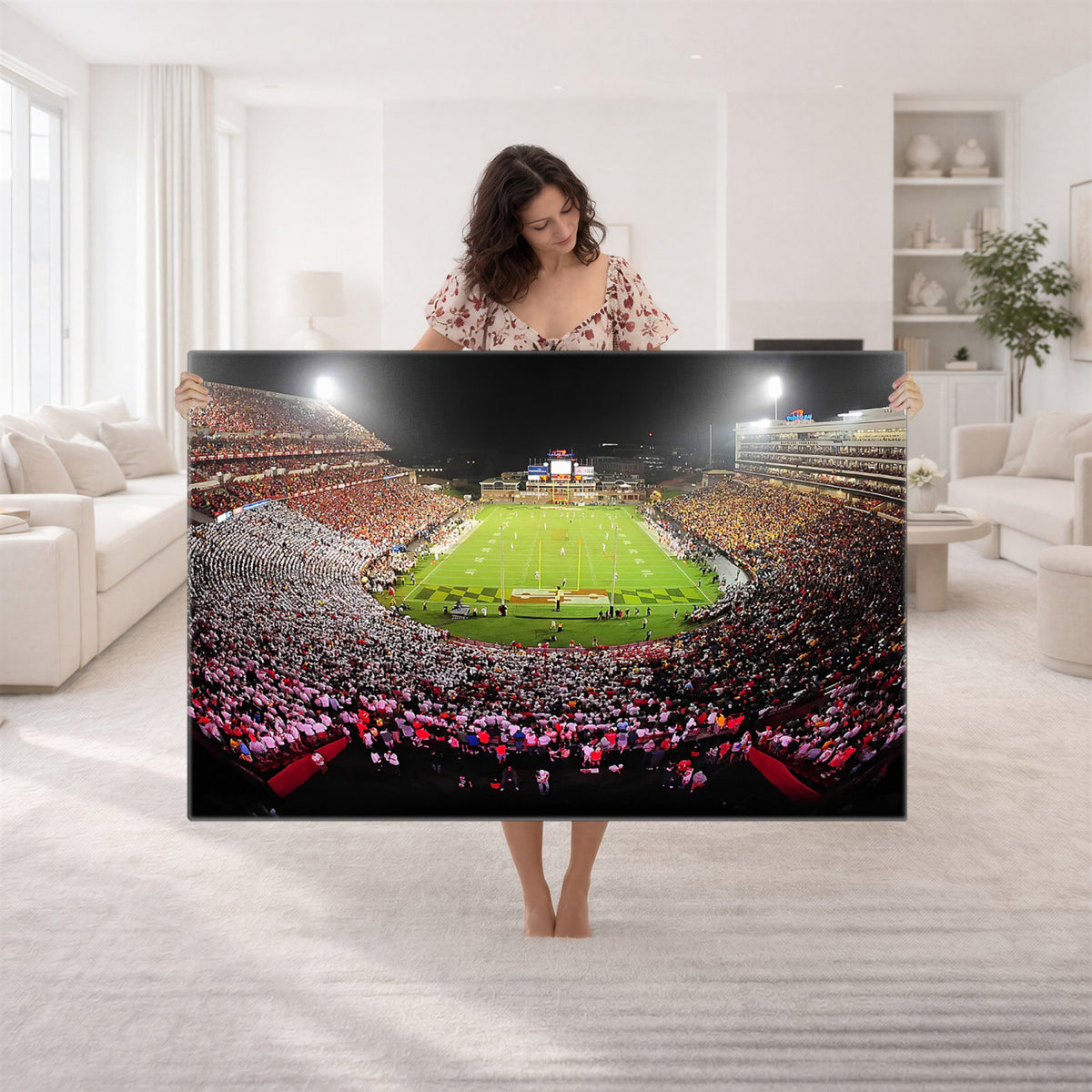 12091-PAN-FL-20X10 - University of Maryland Terrapins Football Team Print - College Park SECU Stadium Wall Art Canvas