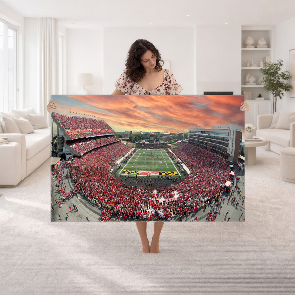24140-PAN-FL-20X10 - University of Maryland Terrapins Football Team Print - College Park SECU Stadium Wall Art Canvas