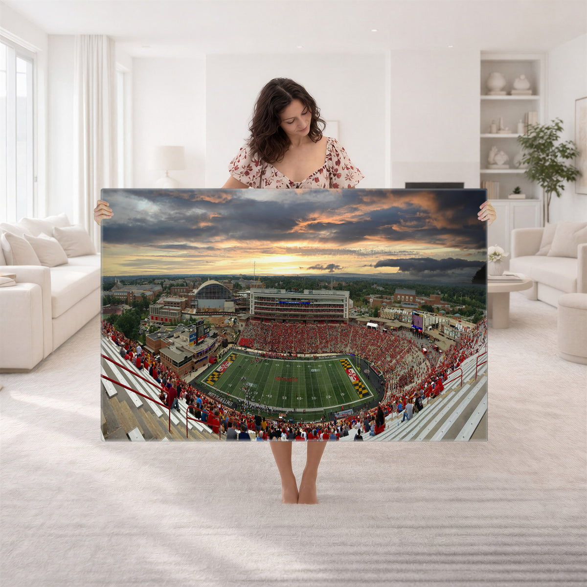 29993-PAN-FL-20X10 - University of Maryland Terrapins Football Team Print - College Park SECU Stadium Wall Art Canvas