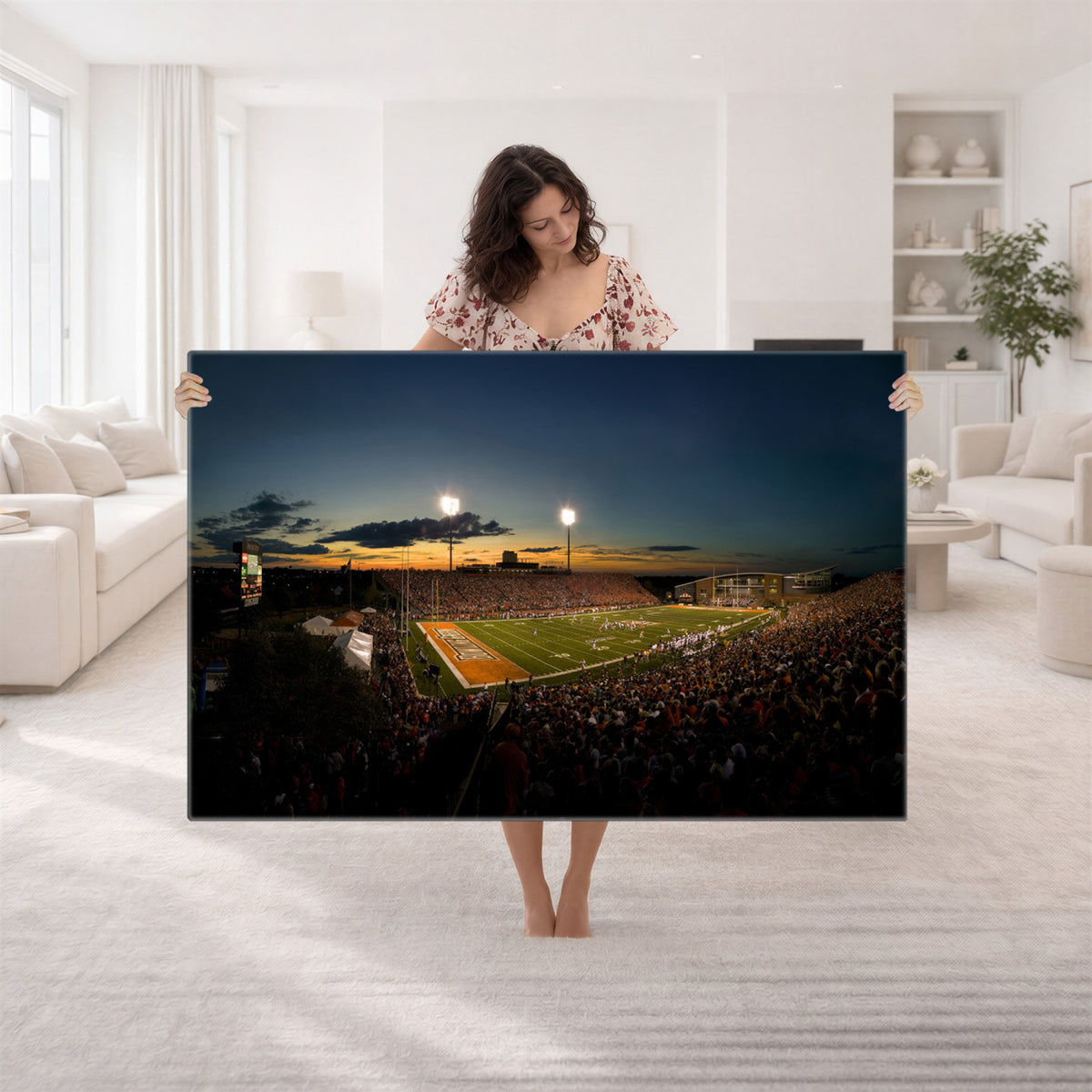 15980-PAN-FL-20X10 - Ball State Cardinals Football Team Print - Muncie Scheumann Stadium Wall Art Canvas Print