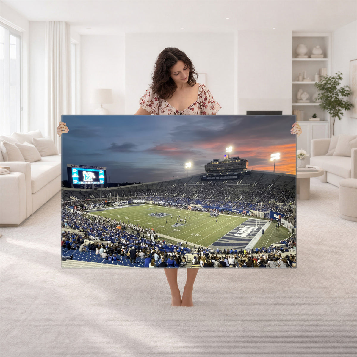 64409-PAN-FL-20X10 - Memphis Tigers Football Team Print - Memphis Simmons Bank Liberty Stadium Wall Art Canvas Print