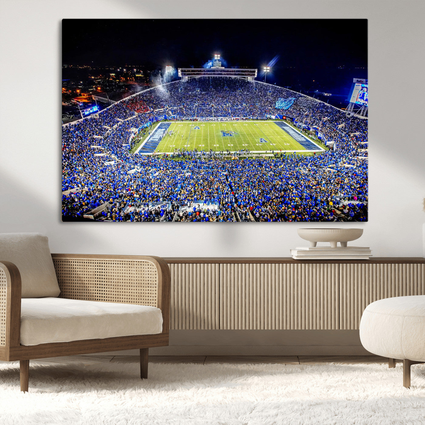 MGV-CV-36X24 - University of Memphis Tigers Football Team Print - Memphis Simmons Bank Liberty Stadium Wall Art