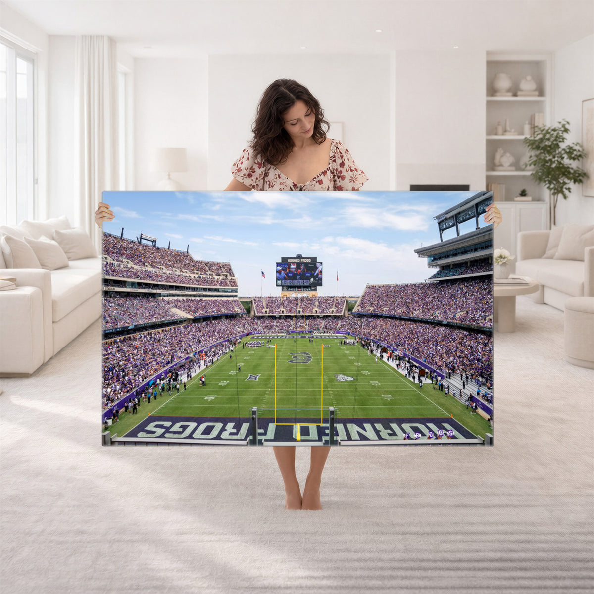 27650-PAN-FL-20X10 - TCU Horned Frogs Football Team Print - Fort Worth Amon G. Carter Stadium Wall Art Canvas Print