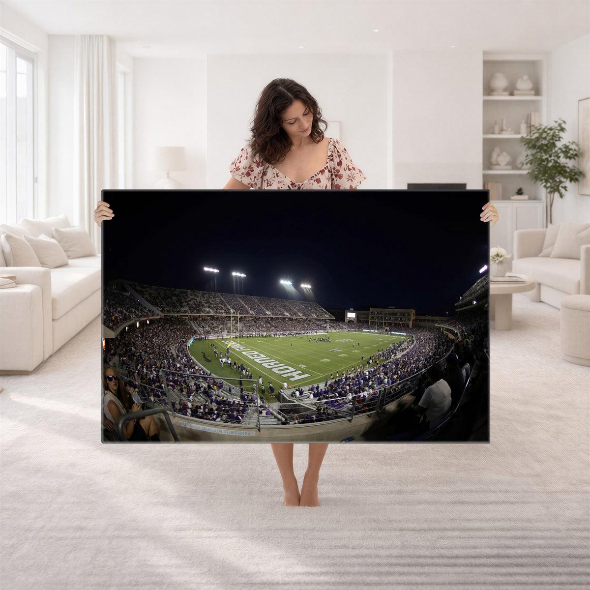 59222-PAN-FL-20X10 - TCU Horned Frogs Football Team Print - Fort Worth Amon G. Carter Stadium Wall Art Canvas Print.