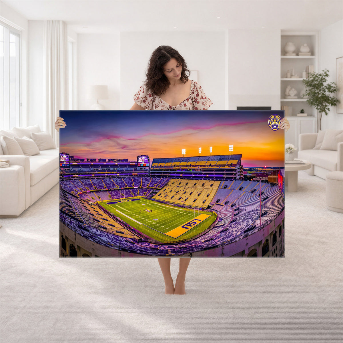 93538-MGV-CV-36X24 - The Louisiana State University Tigers Football Team Print, Framed and Ready to Hang Stadium Print