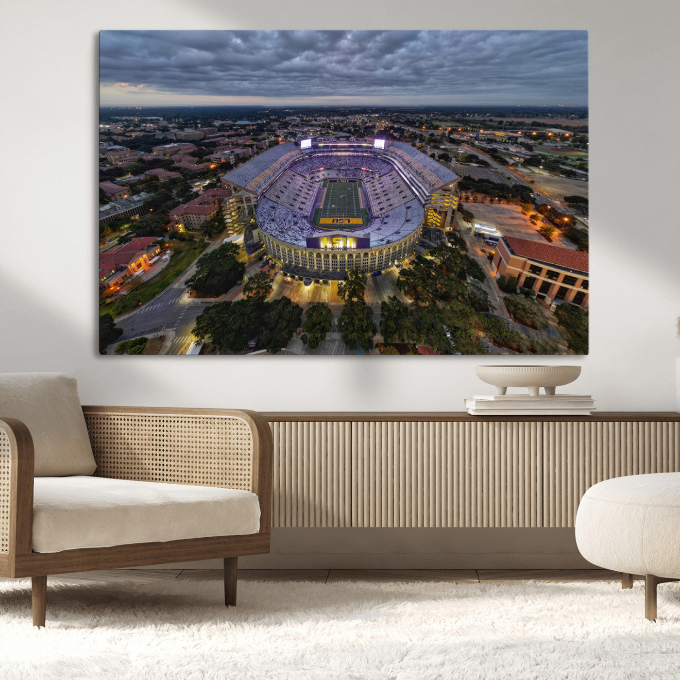 MGV-CV-36X24 - The Louisiana State University Tigers Football Team Print - Baton Rouge Tiger Stadium Wall Art