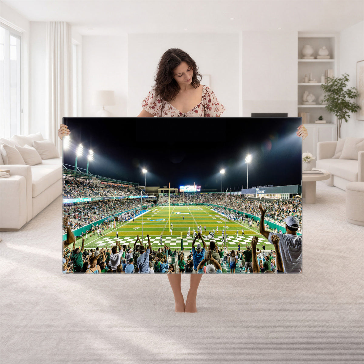56448-MGV-CV-36X24 - The Tulane University Green Wave Football Team Print, New Orleans Yulman Stadium